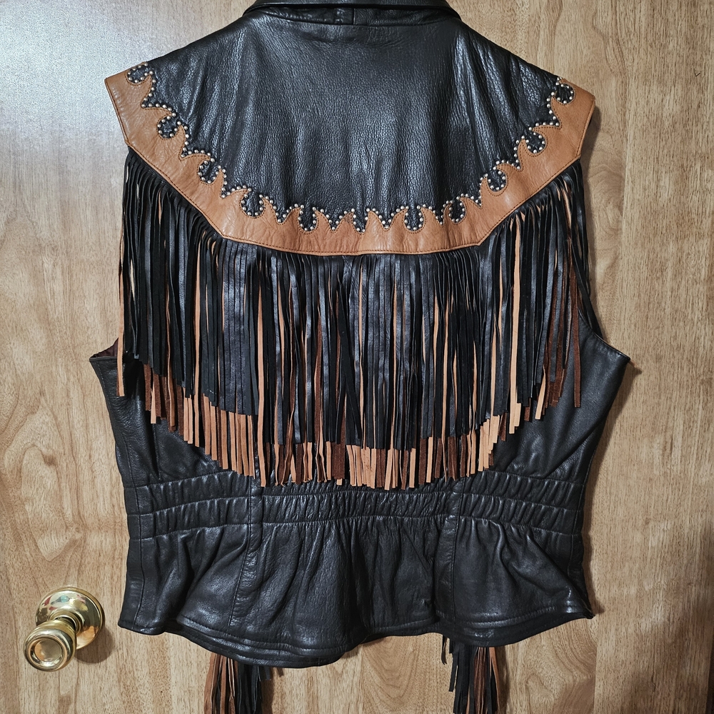 Western World by Shaf Leather Vest Black with Black And Brown Fringe Women’s 3XL - Picture 2 of 16
